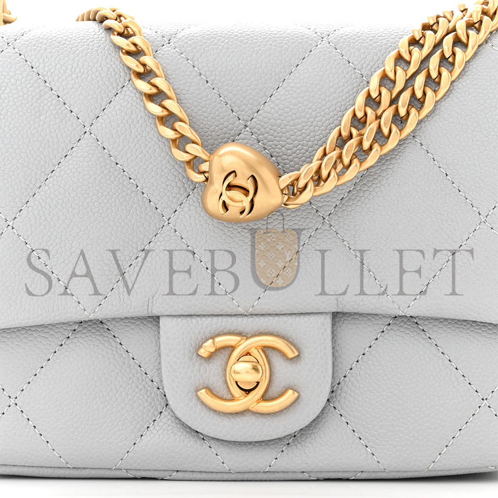 CHANEL CAVIAR QUILTED MINI SWEETHEART FLAP GREY (20*14*8cm)